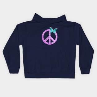 Pastel purple Peace Sign with Turquoise Butterfly Kids Hoodie